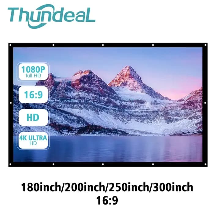 Écran de projection portable sur toile, format super grand 180, 200, 250, 300 pouces, pour la maison