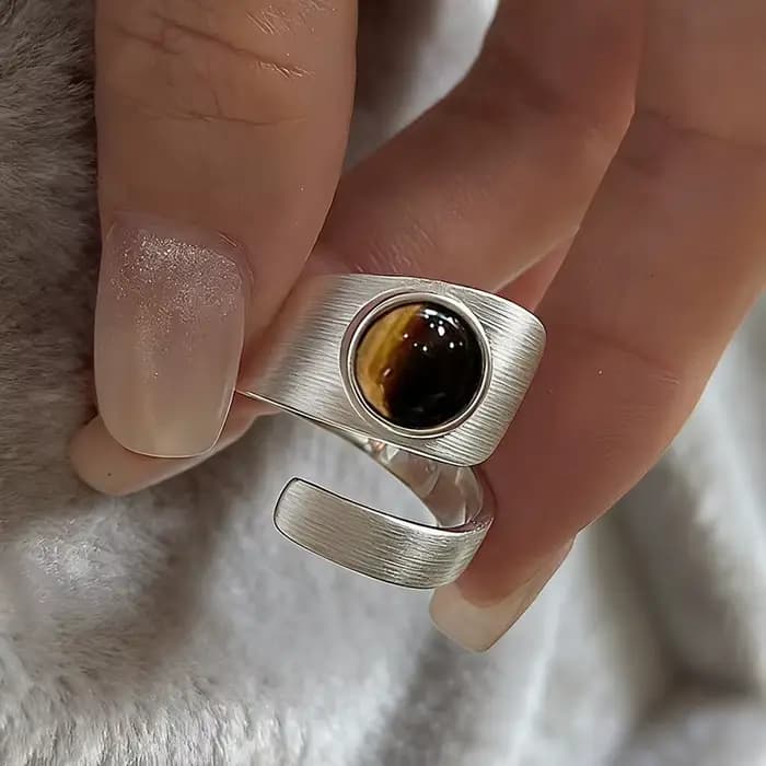 Bagues minimalistes faites à la main pour femmes, grandes pierres simples, bijoux fins, cadeau anti-