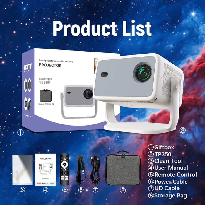 Projecteur Velec TP350NTV 650 ANSI 1080P 4K mise au point automatique BT5.2 WIFI6 Android 13 project