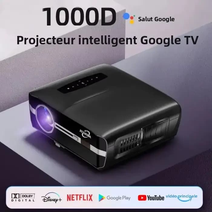Projecteur intelligent 4K Google TV officiel certifié Netflix, résolution native 1080P, audio Dolby,