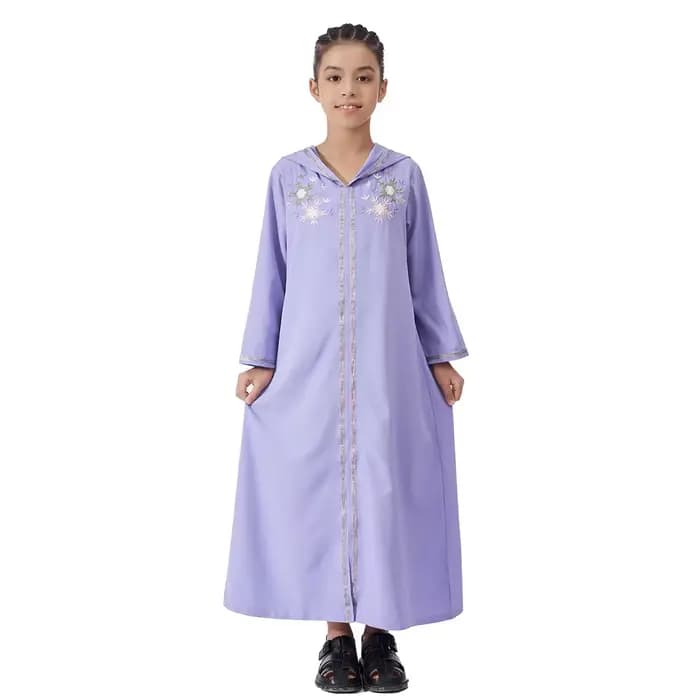 Eid Djellaba Abayas à capuche pour enfants filles Robe brodée musulmane Ramadan Dubai Kaftan Kebaya 