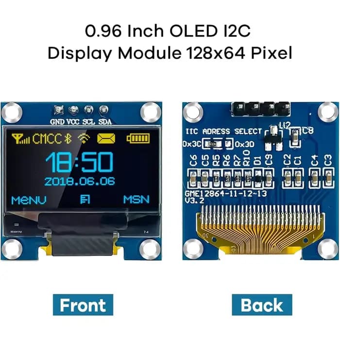 Module d'écran d'affichage OLED de 0.96 pouces, I2C IIC 128x64 SS - D - 1306 3.3V-5V bleu/bleu jaune