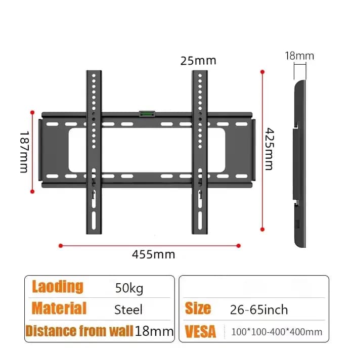 Support de montage mural pour TV 26-63 pouces, support universel pour moniteur, réglable, profil bas
