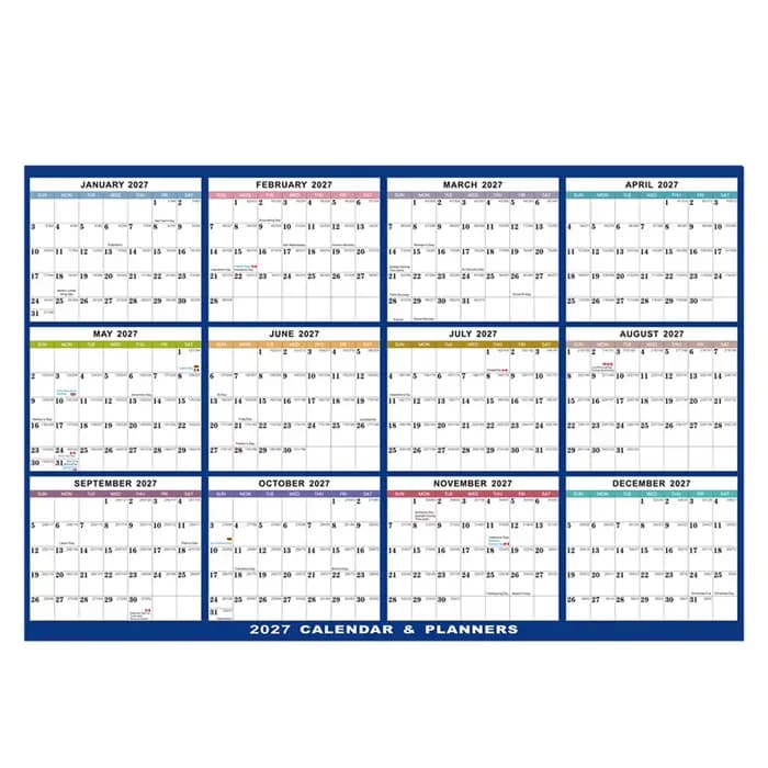 Calendrier annuel 2027 extra large 23x35 pouces, papier épais de qualité supérieure, design suspendu