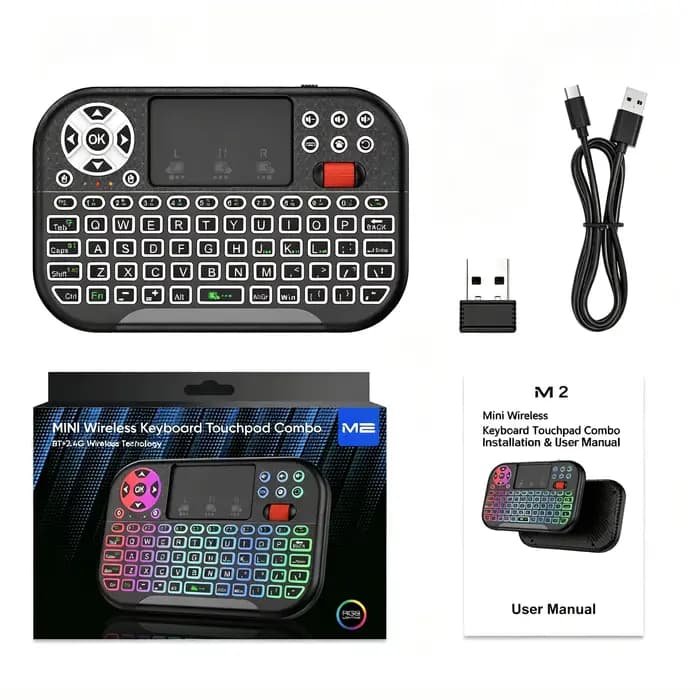 Clavier sans fil MRSVI 2.4G+BT avec rétroéclairage 8 couleurs, pavé tactile à molette de défilement 