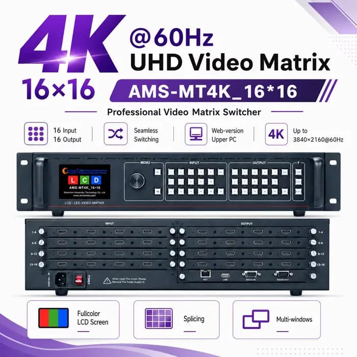 Matrice vidéo 4K HD 16x16 avec commutation vidéo, prise en charge 4K, version web, PC d'interface su