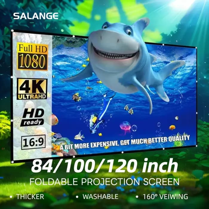 Salange ecran projection écran de projection Portable et pliable, 100 pouces, 120 pouces, 150 pouces