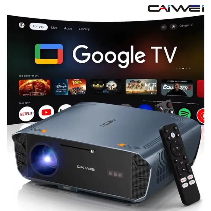 Projecteur CAIWEI S7+ pour films 4K 4000 ANSI Android 14 Full HD 1080p Google TV Home Cinéma mise au