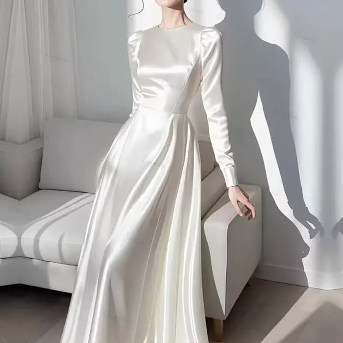 Robe de soirée élégante Ciynsia sur mesure, coupe trapèze, blanc cassé, manches longues, collection 