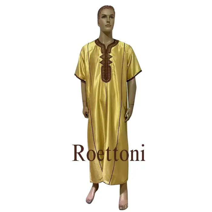 Islam Jubba Thobe Shinny Ramadan Qamis Homme Caftan Djellaba Homme nouvelle broderie manches courtes marocain Jellabiya vêtements musulmans