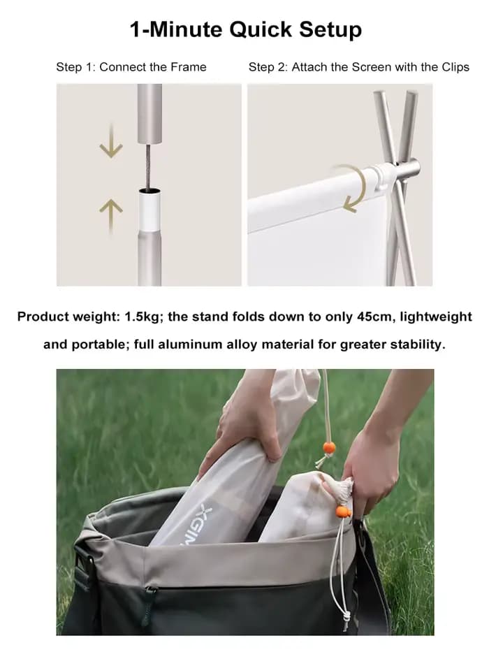 Écran de projecteur extérieur portable XGIMI de 70 pouces pour le camping ; pliable