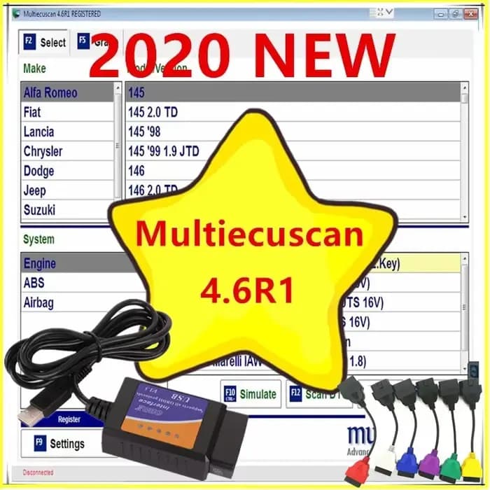 Multiecuscan illimité enregistré pour Fiat, V4.6, peut fonctionner avec ELM327, offre spéciale, 2021