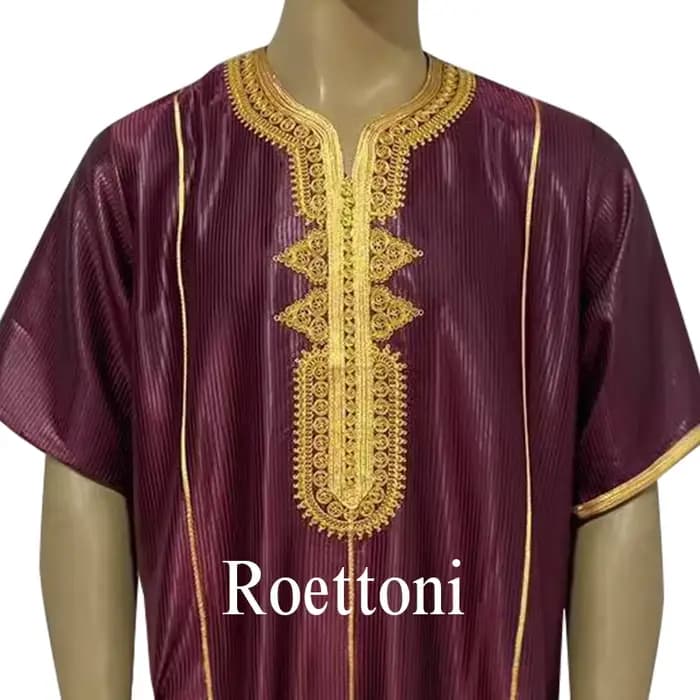 Islam Jubba Thobe Shinny Ramadan Qamis Homme Caftan Djellaba Homme nouvelle broderie manches courtes marocain Jellabiya vêtements musulmans
