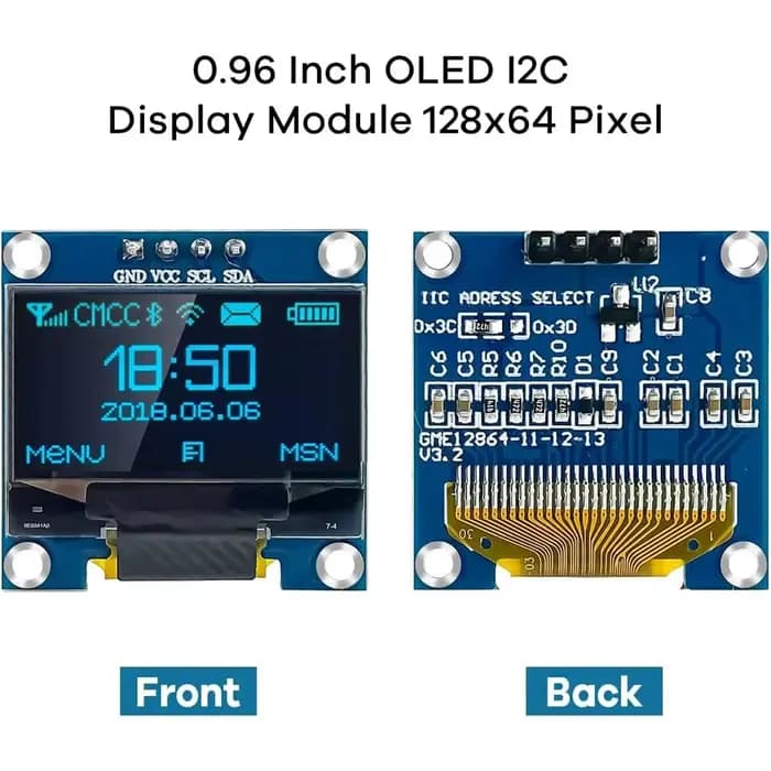 Module d'écran d'affichage OLED de 0.96 pouces, I2C IIC 128x64 SS - D - 1306 3.3V-5V bleu/bleu jaune/blanc pour Arduino ESP32 ESP8266