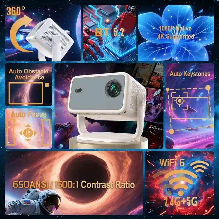 Projecteur Velec TP350 NTV Compatible avec Netflix 650ANSI Android 13 Native 1080P