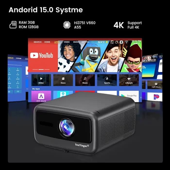 Touyinger Q13W 3800 Ansi Full HD 4K projecteurs Home cinéma vidéo 3G 128G Samrt TV projecteur pour les films