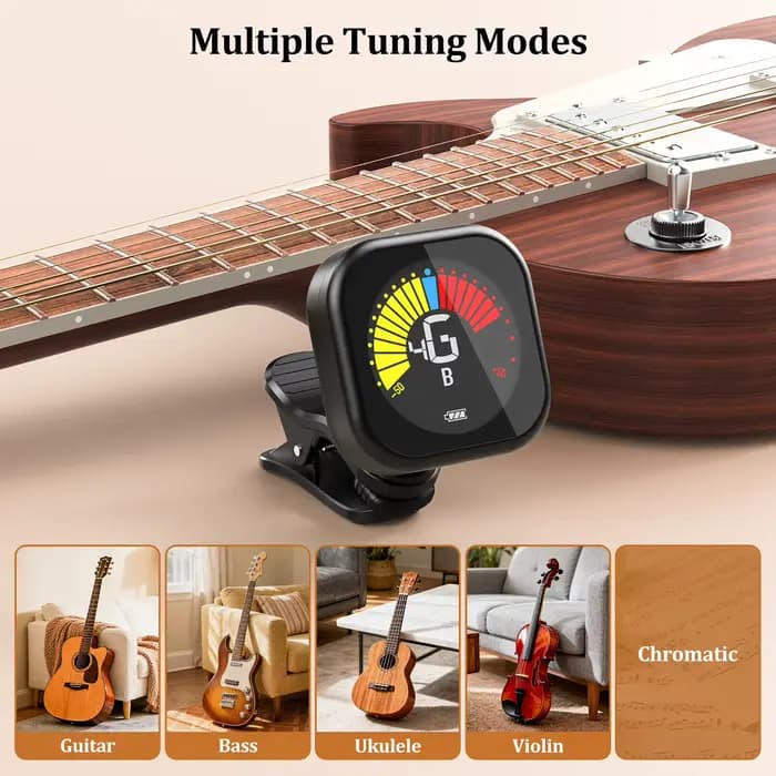 Accordeur de guitare New Bee à clip, écran couleur 360 °   Accordeur acoustique rotatif à accord ouvert pour guitare, basse, ukulélé, violon, violoncelle