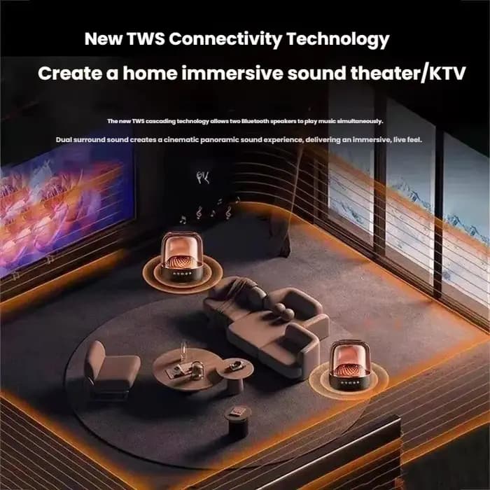 Barre de son sans fil Bluetooth 5.3 HiFi Stéréo avec subwoofer et lumière respirante