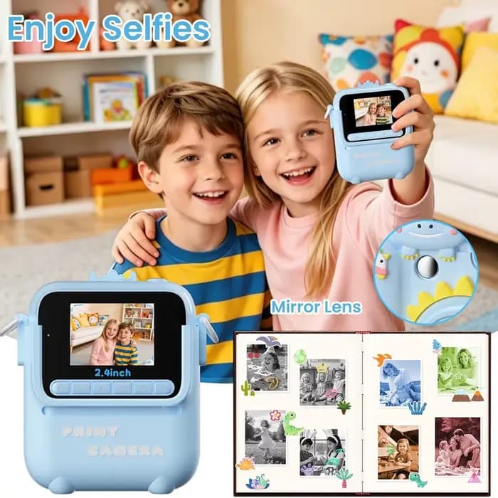 Appareil photo instantané pour enfants avec écran de 2,4 pouces, appareil photo numérique HD 1080P, appareil photo portable pour impression, jouet pour enfants, cadeau d'anniversaire ou de Noël