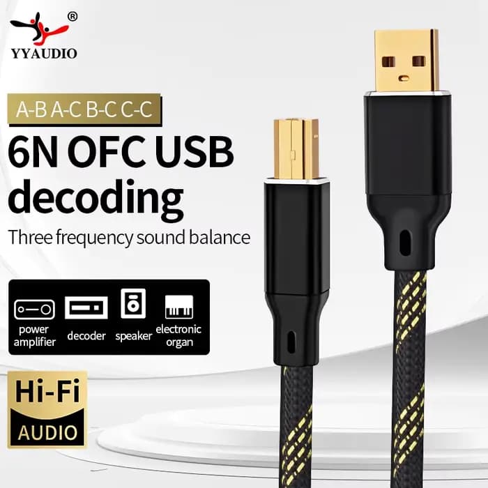 YYAUDIO Hifi USB câble DAC A-B C-B C-C A-C Audio numérique haute qualité OFC argent placage Type