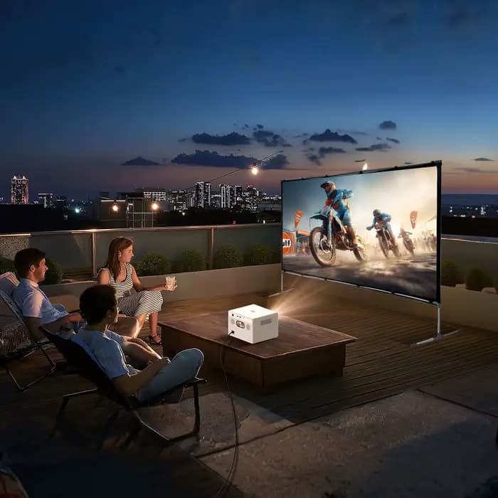 VEVSHAO Sans Rides 160 ° Écran de projecteur d'angle de vision avec support blanc