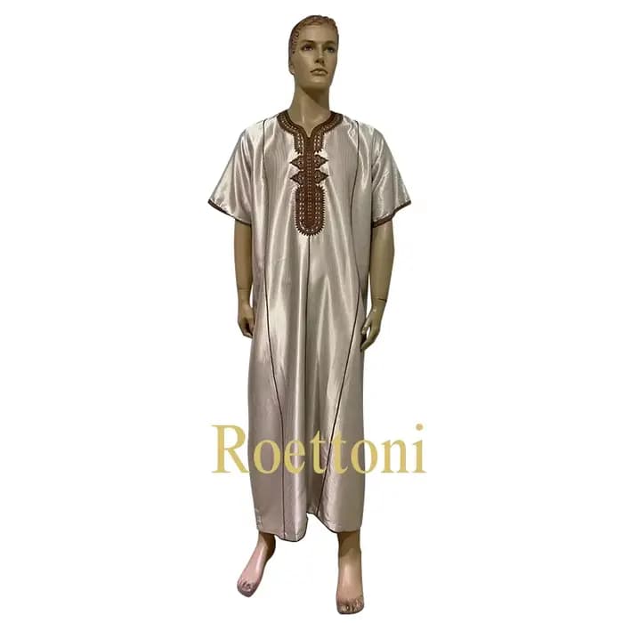 Islam Jubba Thobe Shinny Ramadan Qamis Homme Caftan Djellaba Homme nouvelle broderie manches courtes marocain Jellabiya vêtements musulmans