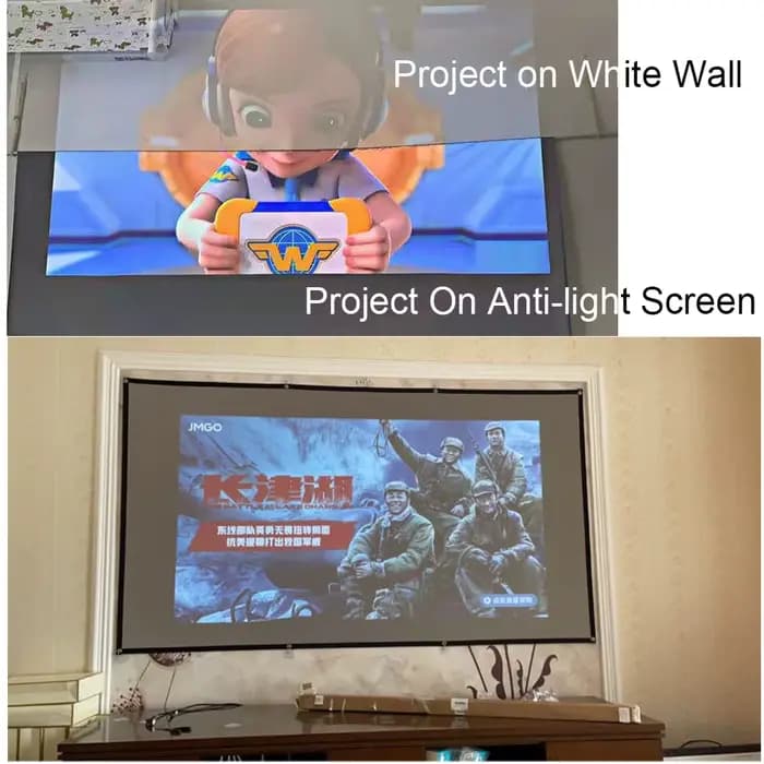 Smartldea écran de projecteur 100 pouces 16:9 gris Anti-lumière Portable bordure noire avec trous