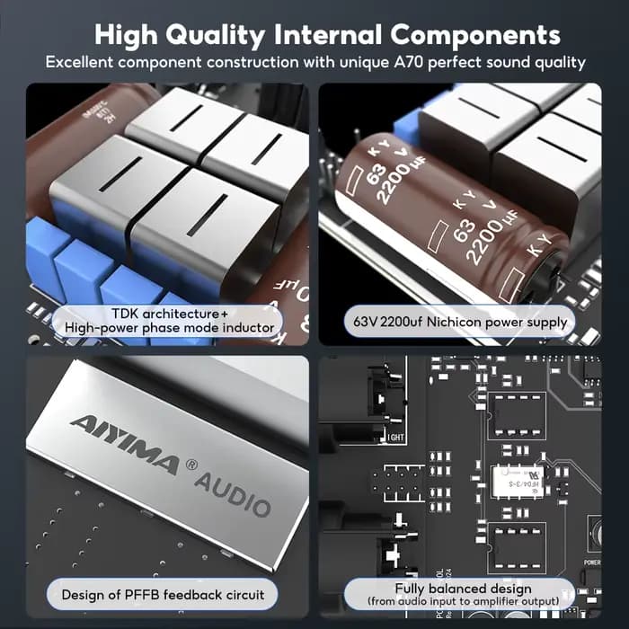 Amplificateur de puissance stéréo AIYIMA A70 TPA3255 PFFB 300Wx2 Classe D Stéréo 2.0 Amplificateur audio numérique avec entrée XLR RCA Trigger