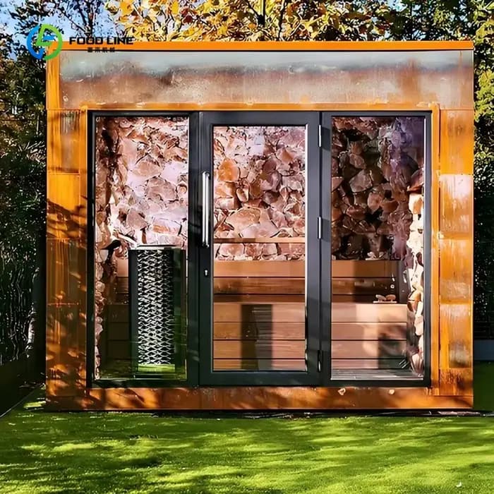 Sauna extérieur de luxe en bois pour 3-4 personnes, fonction vapeur sèche traditionnelle, personnalisable en usine OEM pour villa sur mesure