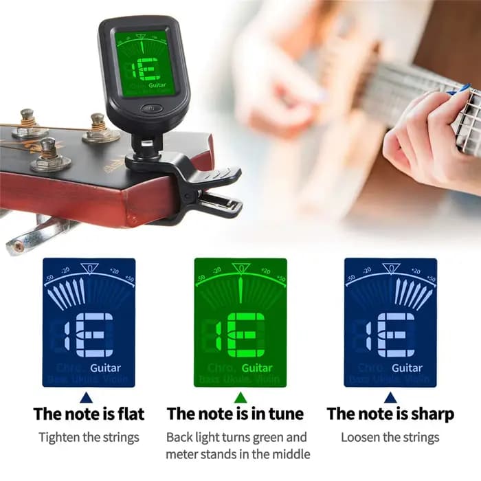 Accordeur de guitare pour tous les instruments Clip sur accordeur électronique pour guitare basse ukulélé violon mandoline banjo