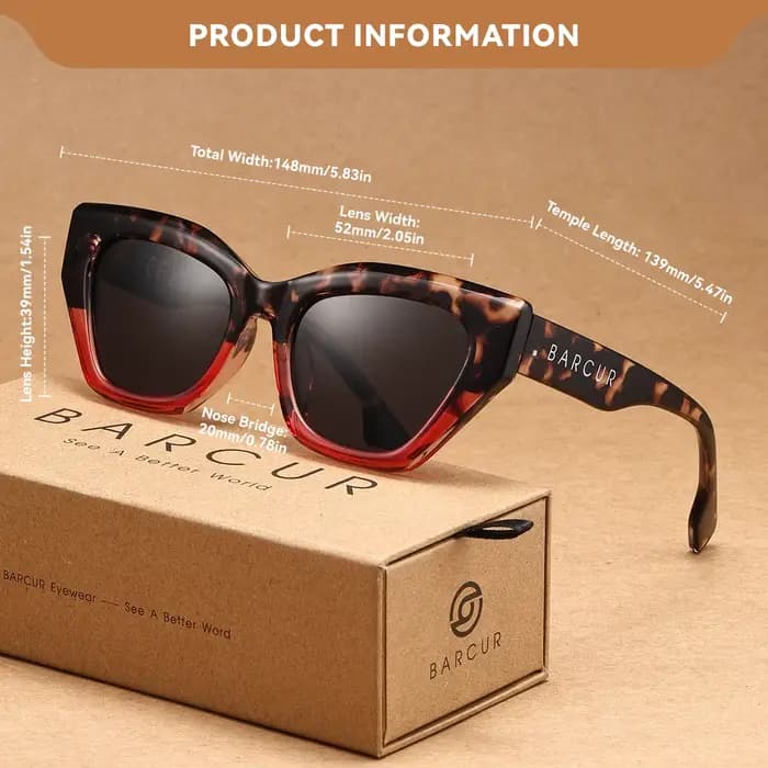 BARCUR Lunettes de soleil exquises à monture œil de chat pour la pêche, la conduite, la randonnée, la protection UV, réduisant l'éblouissement, un excellent cadeau