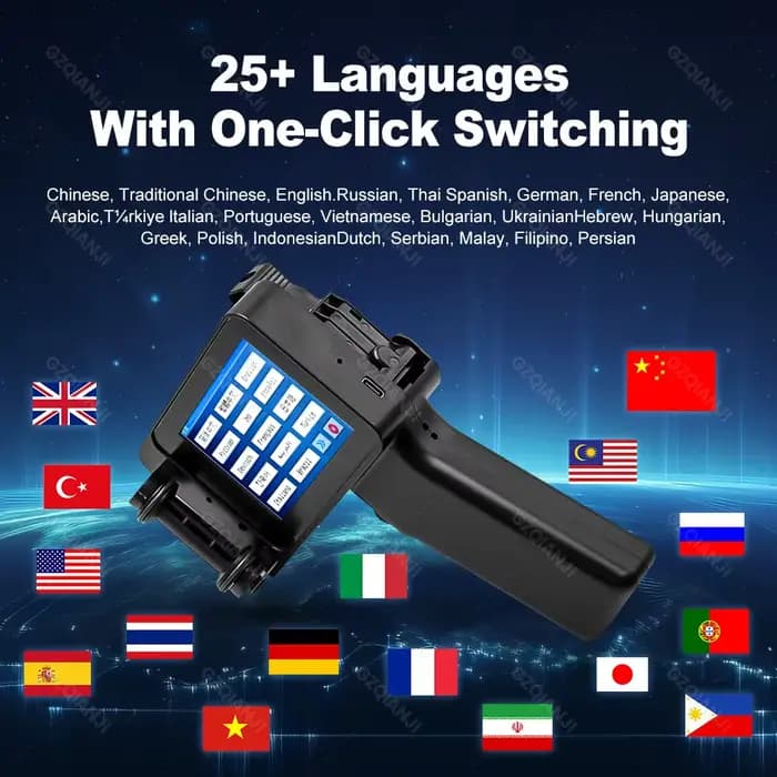 Pistolet d'imprimante à jet d'encre portatif, petit Portable avec écran tactile HD LED 4.3 pouces avec cartouche 0/1/2 pièces 12.7mm pour code à barres QR Code