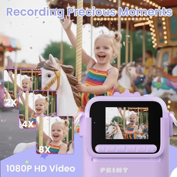 Appareil photo instantané pour enfants avec écran de 2,4 pouces, appareil photo numérique HD 1080P, appareil photo portable pour impression, jouet pour enfants, cadeau d'anniversaire ou de Noël