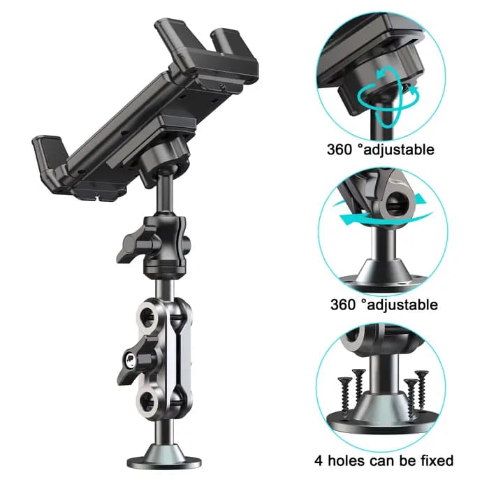 Support de tablette de Base de forage robuste en aluminium, support de voiture pour tableau de bord, 360 °   Support réglable en 2 étapes pour iPad 4,7-12,9"