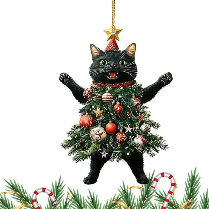 Arbre de noël chat DecorCat, ornements d'arbre de noël 2D plat en acrylique, Costume d'arbre de vacances, pendentif chaton, ornements suspendus