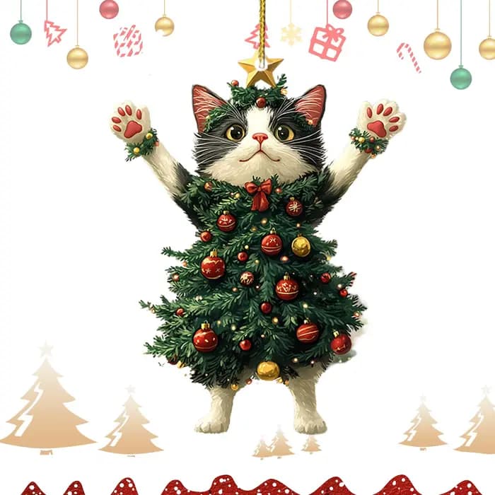Arbre de noël chat DecorCat, ornements d'arbre de noël 2D plat en acrylique, Costume d'arbre de vacances, pendentif chaton, ornements suspendus