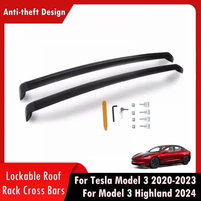 Barres transversales verrouillables pour galerie de toit, pour Tesla modèle 3 Highland 2024 modèle 3 20-23, barres transversales en aluminium, charge de 75kg, porte-bagages sur le toit