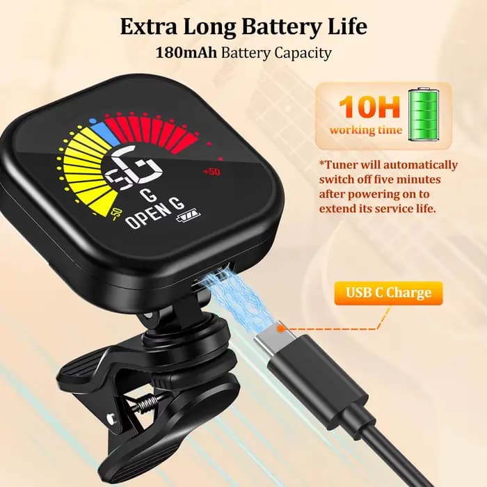 Accordeur de guitare New Bee à clip, écran couleur 360 °   Accordeur acoustique rotatif à accord ouvert pour guitare, basse, ukulélé, violon, violoncelle