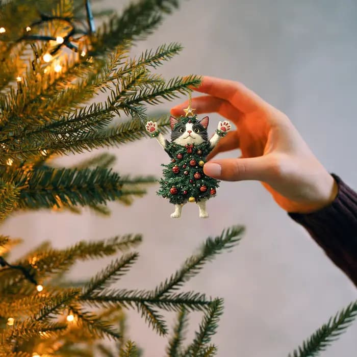 Arbre de noël chat DecorCat, ornements d'arbre de noël 2D plat en acrylique, Costume d'arbre de vacances, pendentif chaton, ornements suspendus