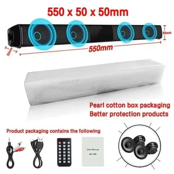 Barre de son TV 40W, haut-parleur Bluetooth filaire et sans fil
