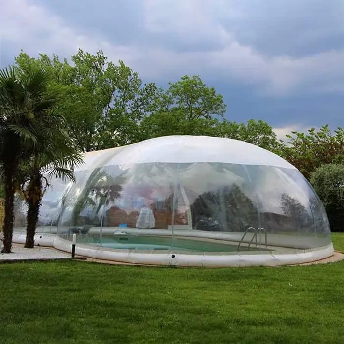 Couverture de piscine gonflable transparente en PVC sur mesure, grande taille, avec tente intégrée