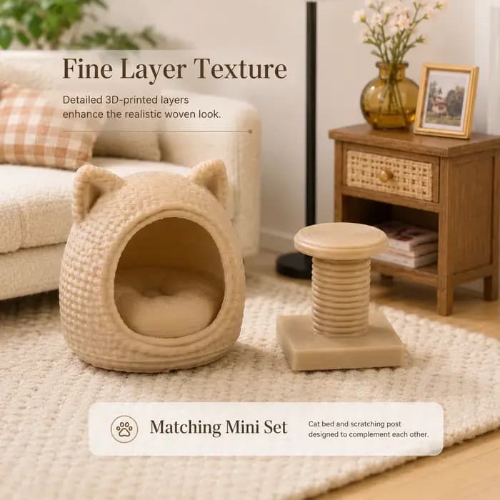 Ensemble de 2 lits miniatures pour chats, modèle arbre à chat - parfait pour les amateurs de miniatures et un cadeau créatif pour les amoureux des chats.