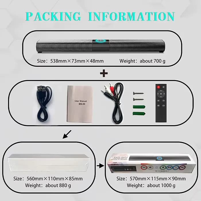 Barre de son sans fil Bluetooth avec subwoofer pour TV