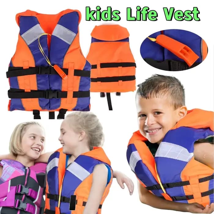 Gilet de sauvetage pour enfants, maillot de bain, vestes d'aide à la natation, accessoires de piscine avec bandes réfléchissantes de sifflet