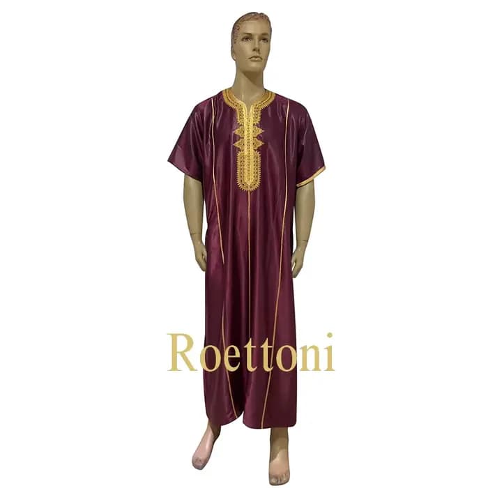 Islam Jubba Thobe Shinny Ramadan Qamis Homme Caftan Djellaba Homme nouvelle broderie manches courtes marocain Jellabiya vêtements musulmans