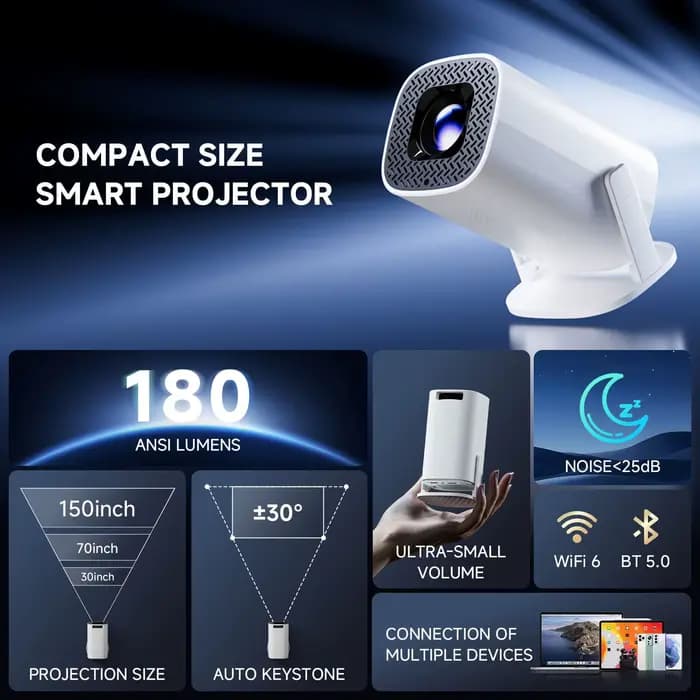 Mini projecteur intelligent P30 PRO Android 14 WiFi6 BT 5.0 prend en charge 4K 1280*720P vidéo