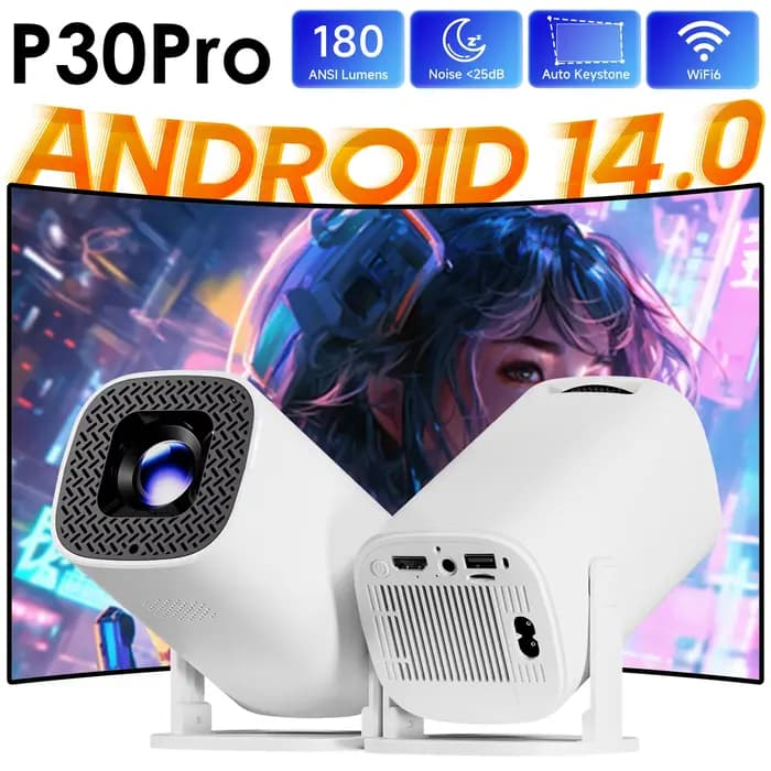 P30PRO Android 14 Mini projecteur intelligent WiFi6 BT 5.0 prend en charge 4K 1280*720P