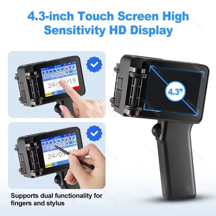 Pistolet d'imprimante à jet d'encre portatif, petit Portable avec écran tactile HD LED 4.3 pouces avec cartouche 0/1/2 pièces 12.7mm pour code à barres QR Code