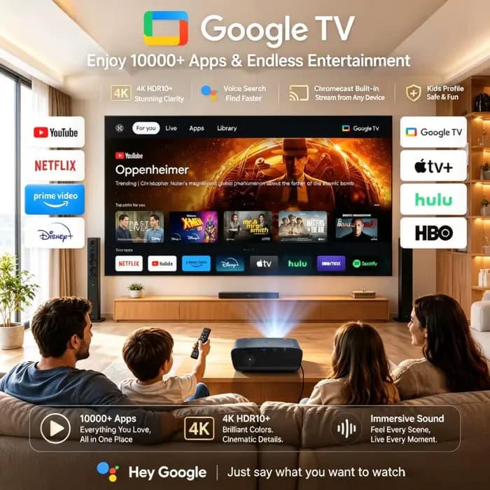 Vidéoprojecteur 4K UHD 4000 ANSI officiel Netflix Google TV