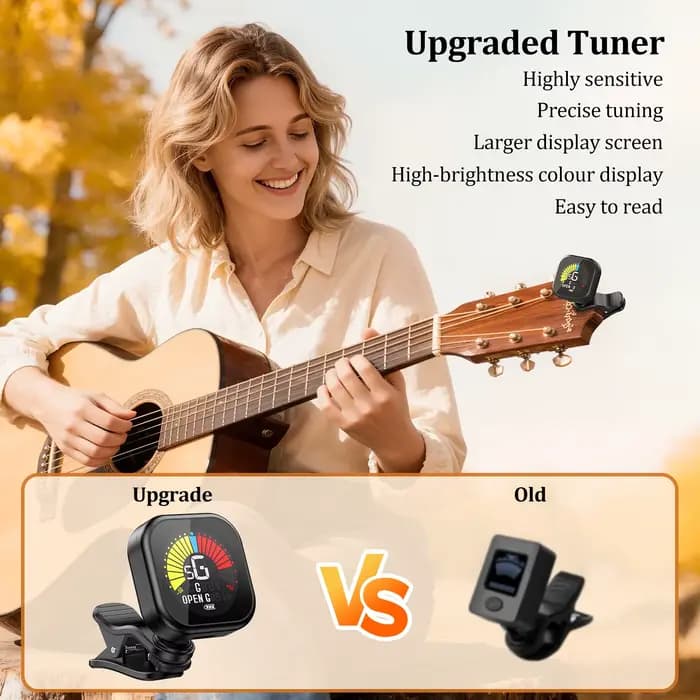 Accordeur de guitare New Bee à clip, écran couleur 360 °   Accordeur acoustique rotatif à accord ouvert pour guitare, basse, ukulélé, violon, violoncelle